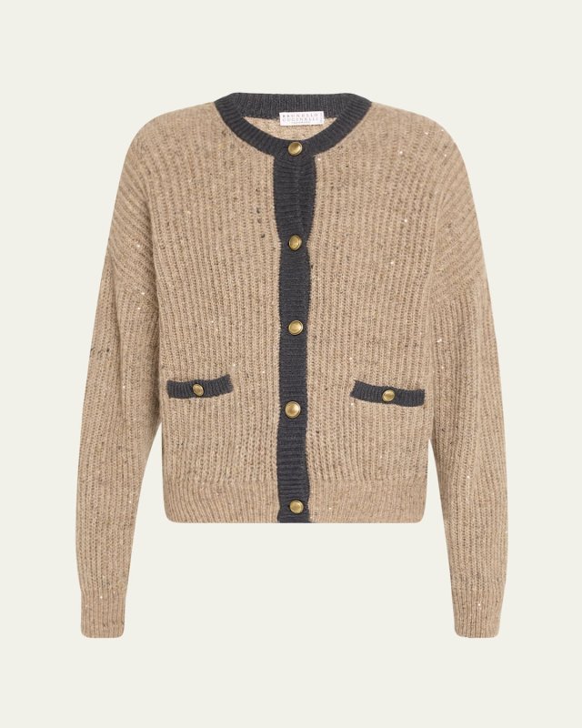 Wool-Mohair Pailette Bicolor Cardigan